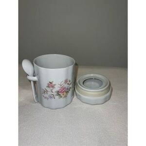 Vintage Cottagecore Shabby Chic Floral Jar w/ spoon Tea Coffee Sugar
